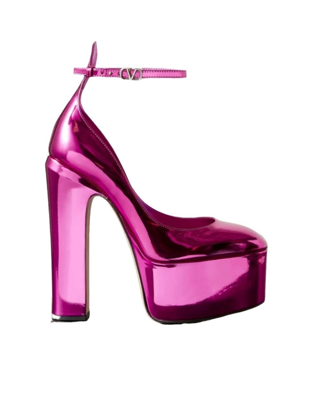 Valentino Metallic Fuchsia Platform Ankle-Strap Pump